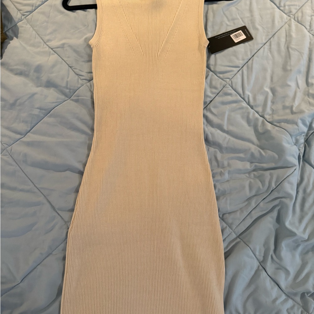 BE COOL Cream Ribbed Midi Dress
